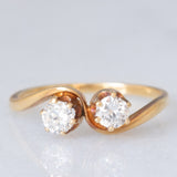Anello Toi et Moi vintage in oro giallo 14K con diamanti di taglio vecchia Europa (0.40ctw ca.), anni ‘60/‘70