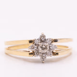 Raro anello girevole 2 in 1 in oro giallo e bianco 18K con smeraldo (0.30ct ca.) e diamanti di taglio brillante (0.20ctw ca.), anni ‘70/‘80