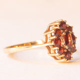 Anello a margherita vintage in oro giallo 8K con granati (0.70ctw ca.), anni ‘60
