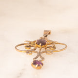 Pendente antico lavalier in oro rosa 9K con ametiste (0.50ctw ca.), anni ‘10/‘20