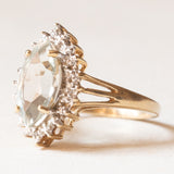 Anello a margherita vintage in oro giallo e bianco 9K con quarzo verde e diamanti, anni ‘70/‘80