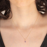 Collana vintage in oro giallo 10K con punto luce con ametista e diamante