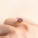 Solitario vintage in oro giallo 9K con ametista (0.60ct ca.), anni ‘60/‘70