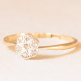 Anello a fiore antico in platino e oro giallo 18K con diamanti di taglio vecchia miniera, 1901-1910