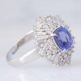 Anello ballerina vintage in platino con tanzanite (1.63ct) e diamanti (1.13ctw), anni ‘80/‘90