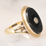 Anello Art Déco in oro giallo 14K con onice e diamante, anni ‘30