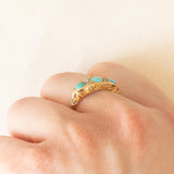 Anello antico edoardiano in oro giallo 18K con turchesi e diamanti di taglio vecchia miniera(0.12ctw ca.), anno 1907