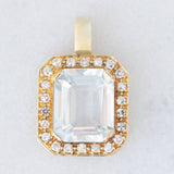 Ciondolo a margherita in oro giallo 14K con acquamarina (3.30ct ca.) e diamanti (0.22ctw ca.), anni ‘70
