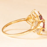 Anello vintage in oro giallo e bianco 9K con tormaline (1.20ctw ca.), opali (0.60ctw ca.) e diamanti (0.04ctw ca.), anni ‘70/‘80