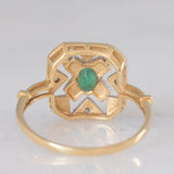 Anello vintage in oro giallo 18K con smeraldo (0.13ct ca.) e diamanti, anni ‘70/‘80