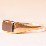 Anello chevalier vintage in oro giallo 9K con onice, anno 1984
