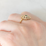 Anello vintage in oro giallo 18K con smeraldo (0.13ct ca.) e diamanti, anni ‘70/‘80