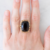 Anello da cocktail vintage in oro giallo 8K con quarzo fumé, anni ‘70