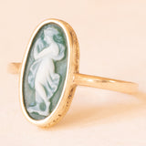 Anello antico in oro giallo 14K con cammeo su agata verde, primi del ‘900