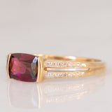 Anello vintage in oro giallo 8K con rodolite e diamanti, anni ‘80