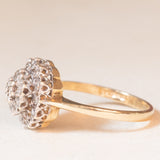 Anello a fiore vintage in oro giallo e bianco 9K con diamanti (0.20ctw ca.), anno 1997