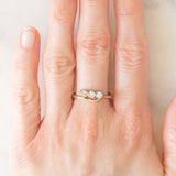 Trilogy vintage in oro giallo e bianco 14K con diamanti di taglio brillante (0.30ctw ca.), anni ‘60/‘70