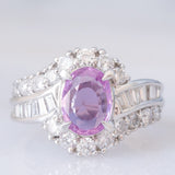 Anello vintage in platino con zaffiro rosa (1.37ct) e diamanti (1ctw), anni ‘90