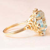 Anello da cocktail vintage in oro giallo 18K con acquamarina (7.50ct ca.), anni ‘60/‘70