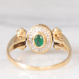 Anello doppio girevole in oro giallo 14K con rubino (0.20ct ca.)/smeraldo (0.14ct ca.) e diamanti, anni ‘80