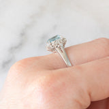 Anello a margherita vintage in platino con acquamarina (1.09ct) e diamanti (0.10ctw), anni ‘80/‘90