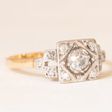 Anello Art Déco in oro giallo 14K e argento con diamanti (0.24ctw ca.), anni ‘20/‘30