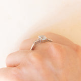 Anello vintage in oro bianco 9K con acquamarina (0.70ct ca.) e diamanti, anni ‘80/‘90