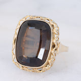 Anello da cocktail vintage in oro giallo 8K con quarzo fumé, anni ‘70