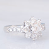 Anello a fiore vintage in platino con diamanti (1ctw), anni '80