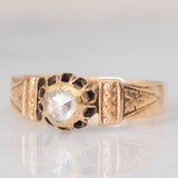 Solitario a fascia antico in oro giallo 14K con diamante di taglio rosetta (0.30ct ca.), fine ‘800/inizio ‘900