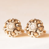 Orecchini retrò in oro giallo e bianco 18K con diamanti di taglio brillante (0.20ctw ca.), anni ‘30/‘40