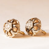 Orecchini retrò in oro giallo e bianco 18K con diamanti di taglio brillante (0.20ctw ca.), anni ‘30/‘40