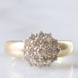 Anello a fiore e a fascia in oro giallo 14K con diamanti di taglio brillante (0.70ctw ca.), anni ‘70
