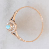 Anello a navette antico in oro giallo 14K con turchesi e perline, primi del ‘900