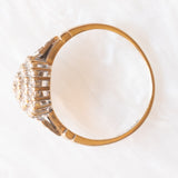 Anello a fiore vintage in oro giallo e bianco 9K con diamanti (0.25ctw ca.), anni ‘60/‘70