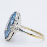 Anello da cocktail Art Déco in oro giallo 14K e argento con spinello azzurro (7.50ct ca.), anni ‘30