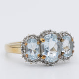 Anello vintage in oro giallo 9K con acquamarine (1.70ctw ca.) e diamanti (0.20ctw ca.), anno 2005