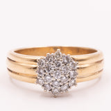 Anello a fascia e a fiore in oro giallo 14K con diamanti (0.40ctw ca.), anni ‘60/‘70