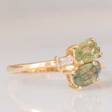 Toi et Moi vintage in oro giallo 14K con zaffiri verdi sintetici (1ctw ca.) e diamanti