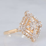 Anello vintage in oro giallo e bianco 14K con diamanti di taglio brillante e baguette (0.75ctw ca.), anni ‘70/‘80