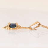 Collana vintage con catenina in oro giallo 9K e con ciondolo in oro giallo 9K con zaffiro (0.30ct ca.), anno 1965