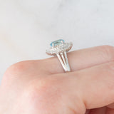 Anello ballerina vintage in platino con acquamarina (0.60ct) e diamanti (0.27ctw), anni ‘80