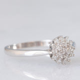Anello a fiore vintage in oro bianco 9K con diamanti (0.10ctw ca.), anni ‘80