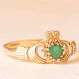 Anello Claddagh vintage in oro giallo 9K con crisoprasio, anno 1992
