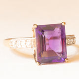 Anello da cocktail vintage in oro giallo 9K con ametista (3.50ct ca.) e diamanti (0.12ctw ca.), anni ‘60/‘70