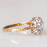 Anello a margherita vintage in oro giallo e bianco 9K con zaffiro e diamanti, anno 1992