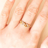 Anello “Keeper” (custode) vintage in oro giallo e bianco 9K con diamanti, anni ‘50/‘60
