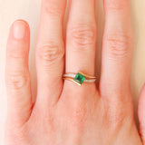 Anello vintage in oro giallo 9K con pasta di vetro verde e diamanti, anni ‘90
