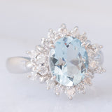 Anello a margherita vintage in platino con acquamarina (2ct) e diamanti (0.56ctw), anni ‘80
