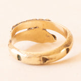 Anello a serpente antico in oro giallo 14K con granati e perlina bianca, primi del ‘900